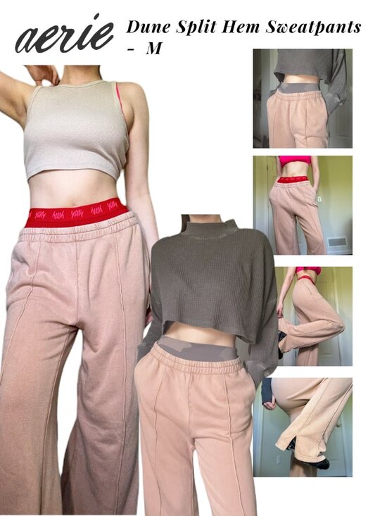 aerie Pants - Aerie Dune Split Hem Sweatpants – Seam Front, Size M